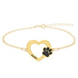 Paw Lover - Bratara personalizata inimioara si labuta din argint 925 placat cu aur galben 24K