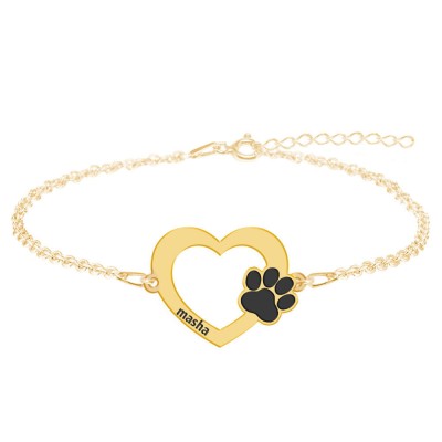 Paw Lover - Bratara personalizata inimioara si labuta din argint 925 placat cu aur galben 24K foto