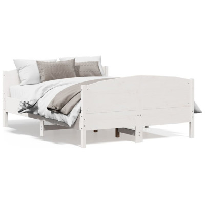 vidaXL Cadru de pat cu tăblie, alb, 120x190 cm, lemn masiv pin foto