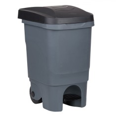 Coș de Gunoi Plastic, Antracit, 60L, Capac, Pedală, Roți