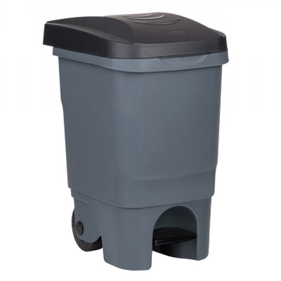 Coș de Gunoi Plastic, Antracit, 60L, Capac, Pedală, Roți foto