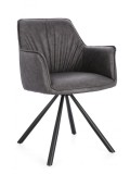 Cumpara ieftin Set 2 scaune rotative piele gri otel negru Breval 59.5x61x84 cm