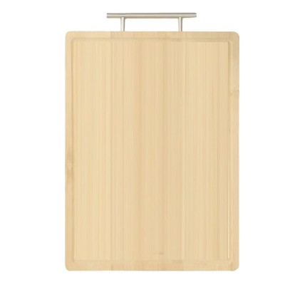 Tocator de bucatarie Pufo Premium din lemn de bambus cu maner din metal, maro, 39 x 24 cm foto
