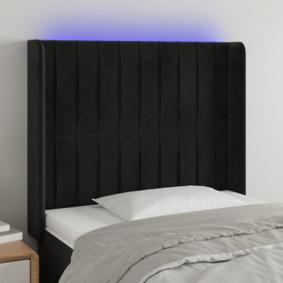 vidaXL Tăblie de pat cu LED, negru, 103x16x118/128 cm, catifea foto