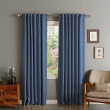 Set draperii din catifea cu rejansa transparenta cu ate pentru galerie, Madison, 200x210 cm, densitate 700 g/ml, Sky, 2 buc