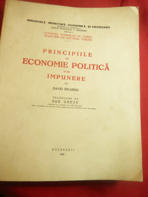 David Ricardo- Principiile de Economie Politica si de Impunere-1939-Bibl.Monet foto