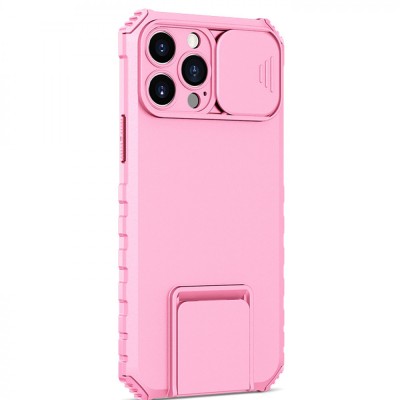 Husa Defender cu Stand pentru iPhone 13 Pro, Roz, Suport reglabil, Antisoc, Protectie glisanta pentru camera, Flippy foto