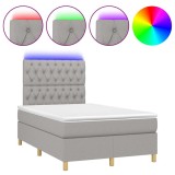 Cumpara ieftin Pat cu arcuri, saltea si LED, gri deschis, 120x190 cm, textil