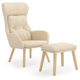 Cumpara ieftin Scaun de relaxare cu taburet, crem, textil
