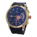 Ceas barbatesc, ecran cu reflexe negru-albastru, display analog, mecanism quartz, curea din silicon