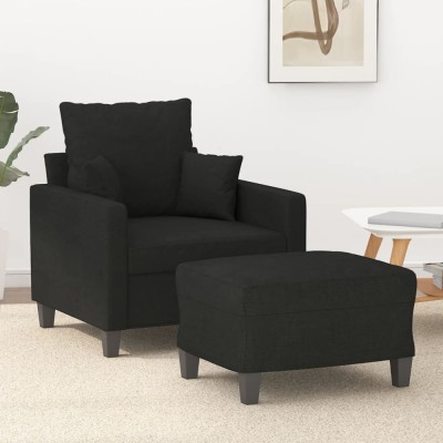 vidaXL Fotoliu canapea cu taburet, negru, 60 cm, material textil foto