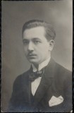 Fotografie tip Carte Postala, Tanar cu mustata, perioada interbelica