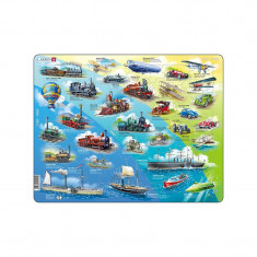 Puzzle maxi cu mijloace de transport istorice, orientare tip vedere, 54 de piese, Larsen EduKinder World