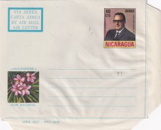 FILATELIE TEMATICA - PLIC NICARAGUA TEMATICA AVION AVIOANE AVIATIE AIR LETTER AIRMAIL FLORA FLORI