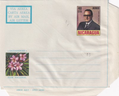 FILATELIE TEMATICA - PLIC NICARAGUA TEMATICA AVION AVIOANE AVIATIE AIR LETTER AIRMAIL FLORA FLORI foto