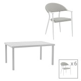 Cumpara ieftin Set de 7 buc masa si scaune de gradina Kliton Pino aluminiu alb 150x80x74 cm