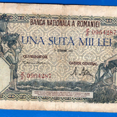 (26) BANCNOTA ROMANIA - 100.000 LEI 1946 (21 OCTOMBRIE 1946), FILIGRAN ORIZONTAL