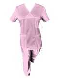 Cumpara ieftin Costum Medical Pe Stil, Roz cu Elastan, Model Classic - 3XL, 4XL