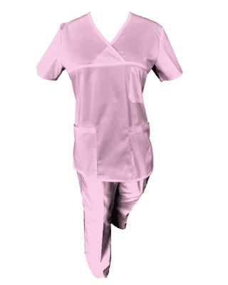 Costum Medical Pe Stil, Roz cu Elastan, Model Classic - 4XL, 4XL foto