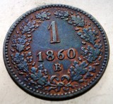 F.128 AUSTRIA 1 KREUZER 1860 B XF/AUNC