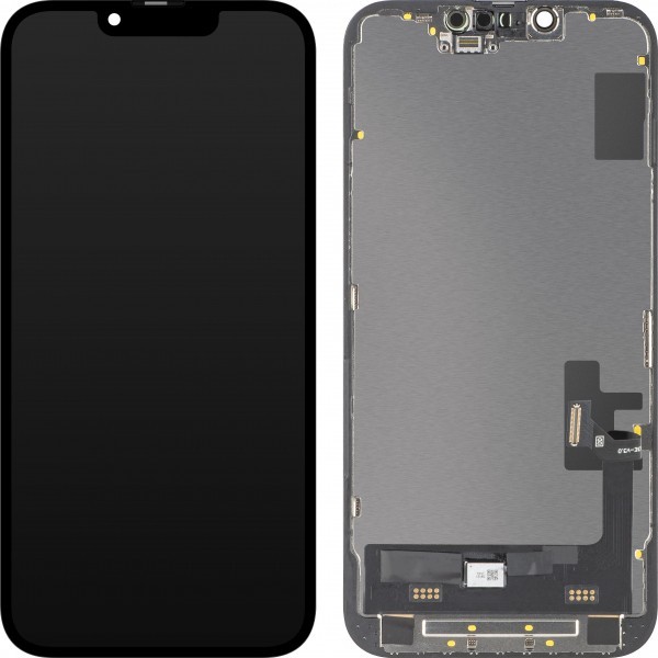 Display cu Touchscreen MP compatibil cu Apple iPhone 14, cu Rama, Versiune Soft OLED FHD Diagnostic, Negru