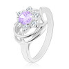 Inel lucios de culoare argintie, floare din zirconiu violet şi zirconiu transparent, arcade - Marime inel: 51