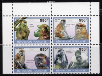 TOGO 2010, Fauna, Maimute, neuzat, MNH foto