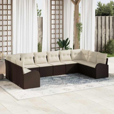 vidaXL Set de canapele pentru grădină 10 pcs Maro Rattan poli 3346218 foto