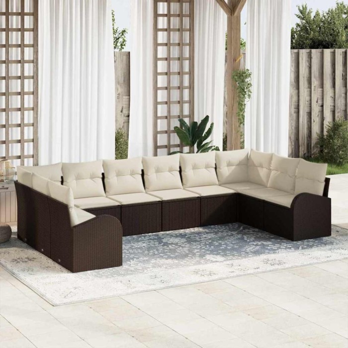 vidaXL Set de canapele pentru grădină 10 pcs Maro Rattan poli 3346218