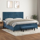 Cumpara ieftin Pat box spring cu saltea, albastru &icirc;nchis, 200x200 cm, catifea