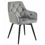 Scaun stil fotoliu bucatarie/living, Artool, York, rotativ, catifea, metal, gri argintiu si negru, 56x61x84 cm
