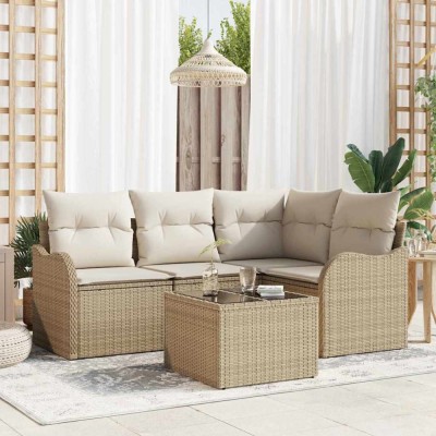 vidaXL Set de canapele pentru grădină cu pernă 5 pcs Bej Rattan poli foto