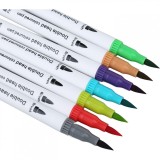 Set Carioci pe Baza de Apa, 2 in 1, pentru Pictura, Caligrafie, 60 Culori, Penar Negru, Corp Carioca Alb, 26.5 x 17.5 x 4.5 cm, Multicolor