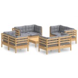 Cumpara ieftin Set mobilier de gradina cu perne, 5 piese, gri, lemn de pin