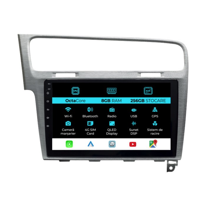 Navigatie Dedicata Volkswagen Golf 7 (2013-2020), 10Inch, 8Gb Ram, 256Gb Stocare, Carplay