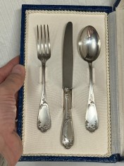 SET - LINGURA + FURCULITA + CUTIT ARGINT 800 - Pt. Cadou Botez Copil - 12lei/gr.