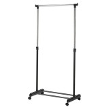 Suport de umerase pentru haine HM WU8, metalic, polipropilena, cu roti, raft pentru incaltaminte, inaltime ajustabila, negru