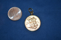 PANDANTIV AUR - Moneda Aur 22K - Sovereign 1884 + rama - Vintage - 9.2g. ! foto