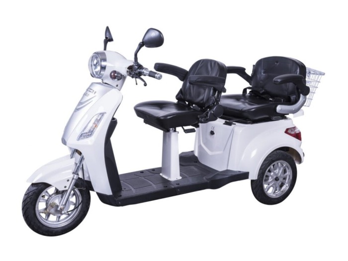 Triciclu electric ZT-18 TRILUX, motor 1000W, 60V 20Ah, model cu 2 persoane, viteza 25km/h, autonomie 60km, NU necesita permis de conducere - Alb