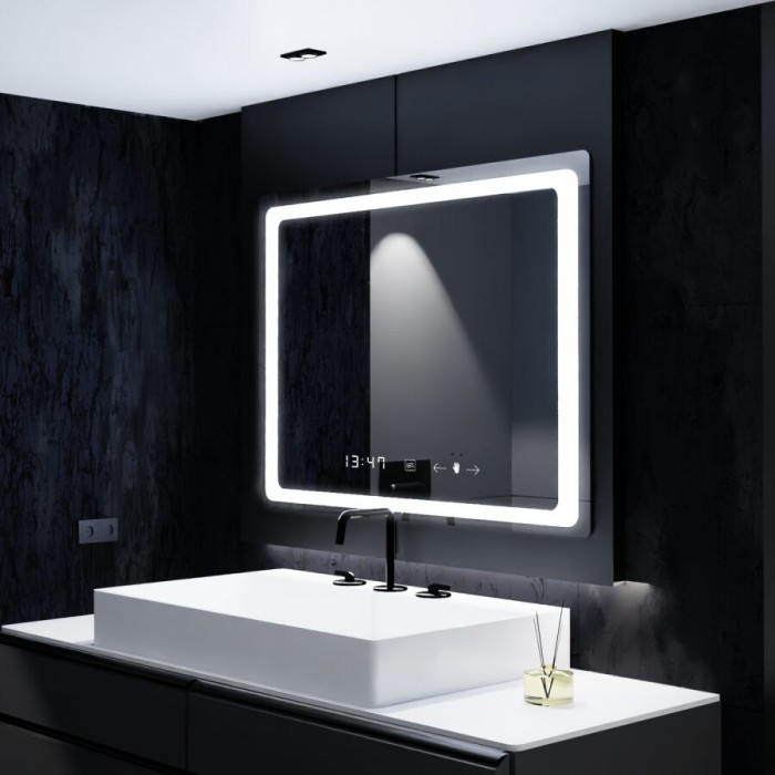 Oglinda LED senzor Vectro cu functie dezaburire si ceas 80x60 cm colectia Marcello Funghi AT1CT-D1OC-RS1S-W09H