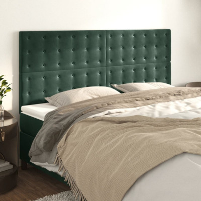 vidaXL Tăblii de pat, 4 buc, verde &amp;icirc;nchis, 80x5x78/88 cm, catifea foto