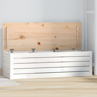 vidaXL Cutie de depozitare, alb, 109x36,5x33 cm, lemn masiv de pin foto