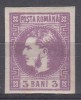 ROMANIA 1868 LP 22 REGELE CAROL CU FAVORITI 3 BANI VIOLET GUMA ORIGINALA URMA SARNIERA, Nestampilat