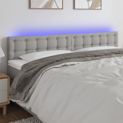 vidaXL Tăblie de pat cu LED, gri deschis, 160x5x78/88 cm, textil foto
