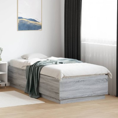 vidaXL Cadru de pat cu lumini LED gri sonoma 100x200 cm lemn prelucrat 3209630 foto