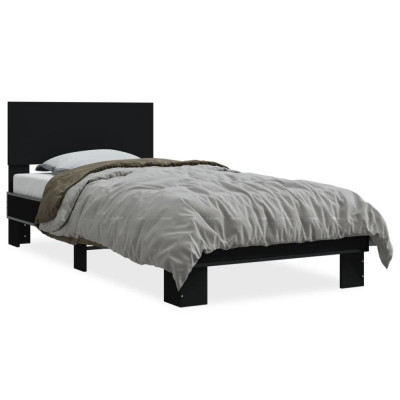 vidaXL Cadru de pat, negru, 100x200 cm, lemn prelucrat și metal foto