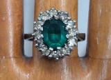 inel din argint si piatra zirconia verde si pietre mici rhinestone _ marimea 53