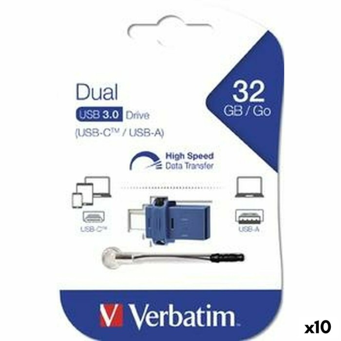 Memorie USB Verbatim GO SPEED DUAL Albastru 32 GB (10 Unități)