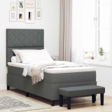 vidaXL Pat cu arcuri cu saltea Gri &icirc;nchis 90 x 200 cm țesătură