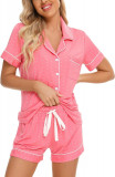 Ng Femei Buton &icirc;n jos pijama set V-Neck m&acirc;necă scurtă Sleepwear Soft Pj Seturi S, Oem